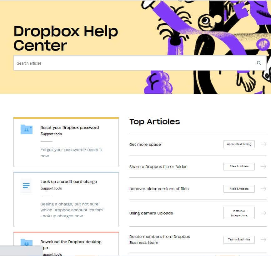 Trung tâm trợ giúp của Dropbox
