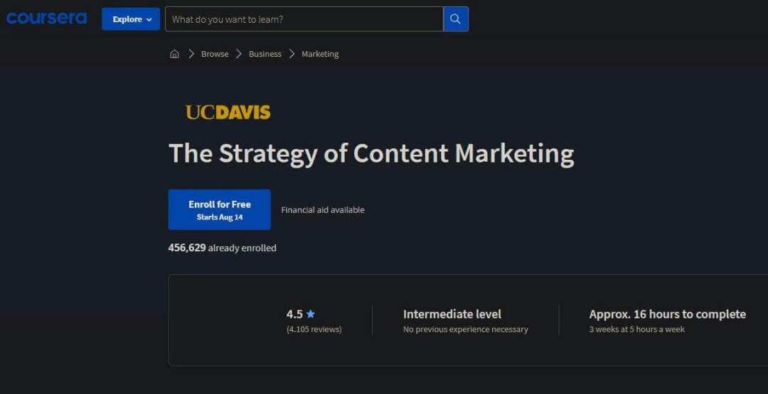 Coursera Strategy of content marketing